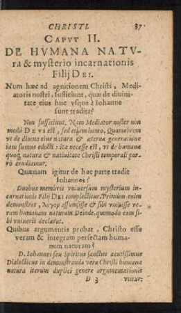 Caput II. De Humana Natura & mysterio incarnationis Filii Dei.