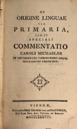 De origine Linquae ... commentatio