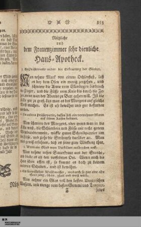 Nützliche und dem Frauenzimmer sehr dienliche Haus-Apotheck.