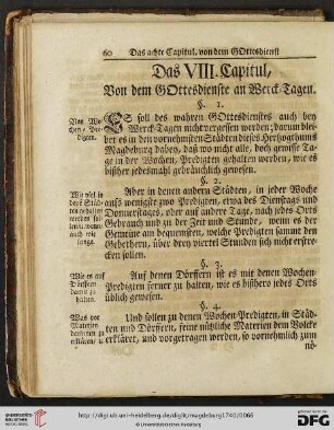 Das VIII. Capitul: Von dem Gottesdienste an Werck-Tagen