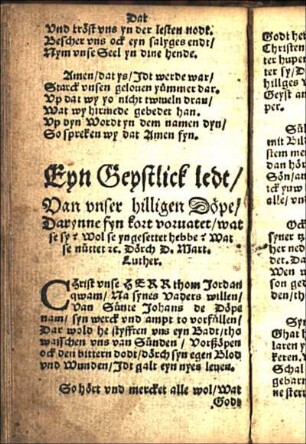 Eyn Geystlick ledt / Van vnser hilligen Döpe / Darynne syn [...]