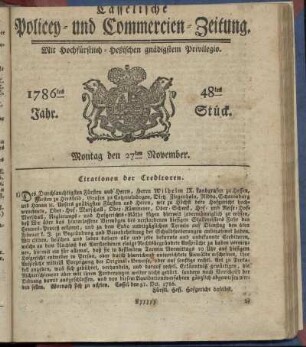 48tes Stueck, Montag den 27ten November. 1786