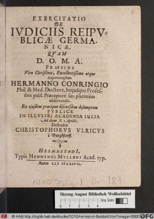Exercitatio De Iudiciis Reipublicae Germanicae