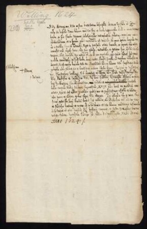 Todesanzeige der Sibylla Agnes, Ehefrau des Lic. iur. utr. Christophorus Wellingius, supremi consilii advocatus, 1624.