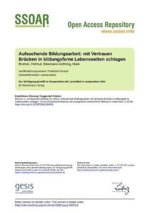 Aufsuchende Bildungsarbeit: mit Vertrauen Brücken in bildungsferne Lebenswelten schlagen