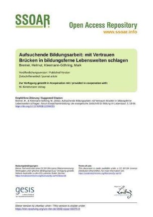 Aufsuchende Bildungsarbeit: mit Vertrauen Brücken in bildungsferne Lebenswelten schlagen