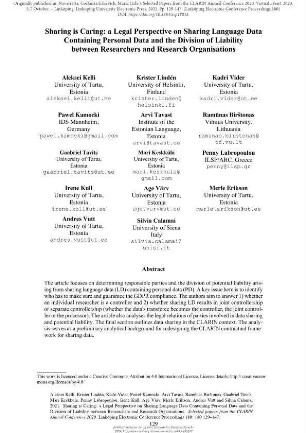 Sharing is caring: a legal perspective on sharing language data containing personal data and the division of liability between researchers and research organisations
