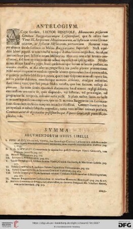 Antelogium / Summa argumentorum huius libelli