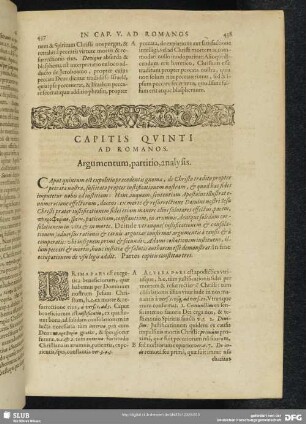 Capitis Quinti Ad Romanos. Argumentum, partitio, analysis