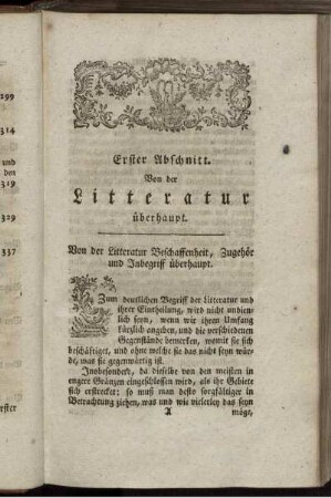 Erster Abschnitt. Von der Litteratur überhaupt. Von der Litteratur Beschaffenheit, Zugehör und Inbegriff überhaupt.