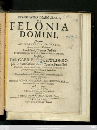 Dissertatio Inauguralis De Felonia Domini