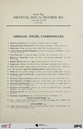 Gemälde, Stiche, Farbendrucke (Nr. 1-175)