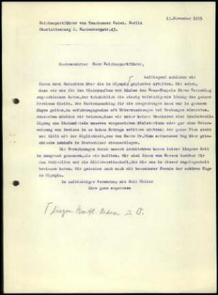 W. Wrede an H. von Tschammer und von Osten