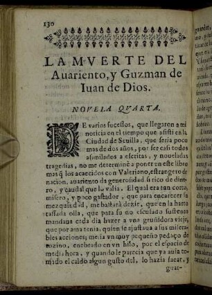 La Muerte Del Avariento, y Guzman de Iuan de Dios. Novela Quarta.