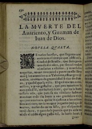 La Muerte Del Avariento, y Guzman de Iuan de Dios. Novela Quarta.