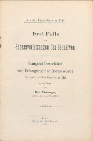 Drei Fälle von Schussverletzungen des Sehnerven
