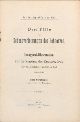 Drei Fälle von Schussverletzungen des Sehnerven