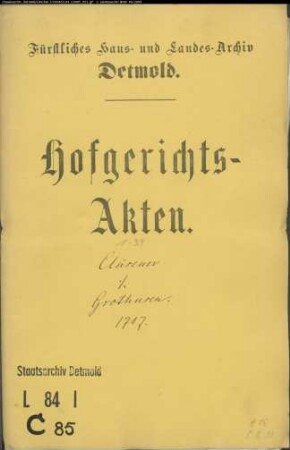 de Schorlemmer [von Schorlemer] genannt Clüsener, Arnold gegen Regierungsadvokat Grothusen zu Minden - Testment