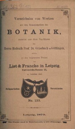 Lager-Verzeichnis. 133. 1879