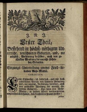 Eingangs-Unterredung zweyer Fried-liebenden Wehe-Mütter.