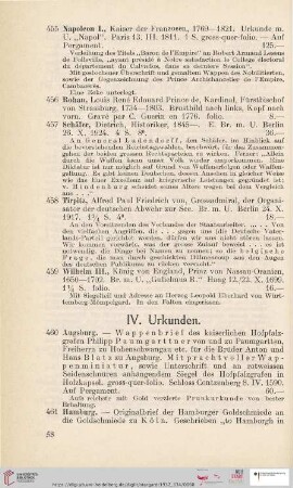 IV. Urkunden (Nr. 460 - 464)