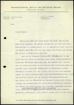 M. Schede an G. Karo
