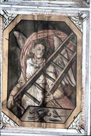 Maria, Christus, Engel und Heilige zwischen Ornamentfeldern