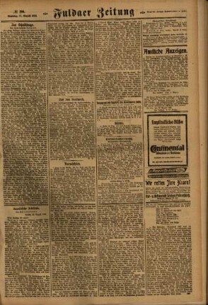 Zweite Ausgabe vom Sonntag, den 27. August 1922.