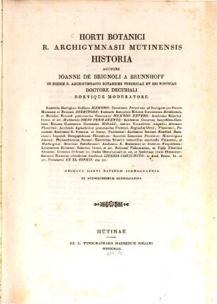 Horti botanici R. Azchigymnasii Mutinensis historia