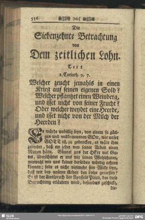 Die Siebenzehnte Betrachtung von Dem zeitlichen Lohn