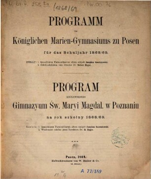Programm des Königlichen Marien-Gymnasiums in Posen, 1868/69