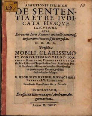 Assertiones iur. de sententia et re iudicata eiusque executione