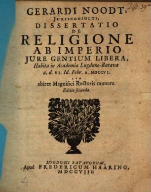 Diss. ... de religione ab imperio iure gentium libera