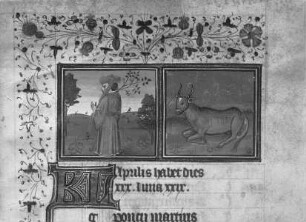 Stundenbuch Karls V. — Monatsblatt April mit Tierkreiszeichen Stier, Folio 196