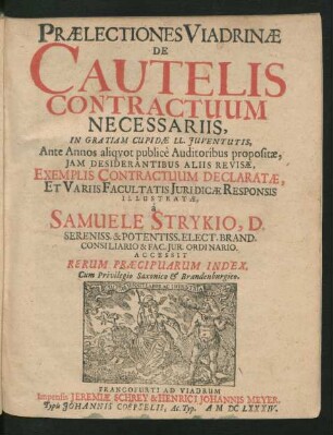 Praelectiones Viadrinae De Cautelis Contractuum Necessariis