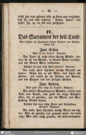 IV. Das Sacrament der heil. Taufe
