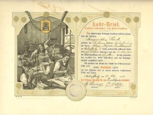 Lehrbrief für Margaretha Hock, Buchbinder (* 18. Januar 1903), Aschaffenburg