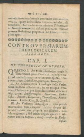 Cap. I. De Theologia In Genere.