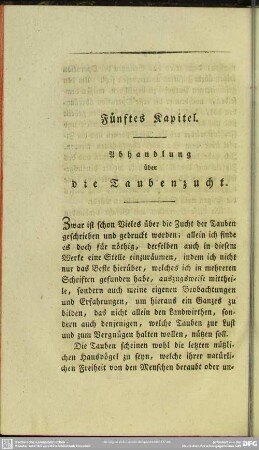 Fünftes Kapitel. Abhandlung über die Taubenzucht