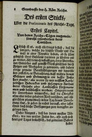 Erstes Capitel. Von denen Reichs-Tägen insgemein/ sowohl insonderheit derer Teutschen.