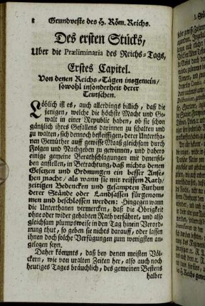 Erstes Capitel. Von denen Reichs-Tägen insgemein/ sowohl insonderheit derer Teutschen.