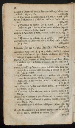 Concerte für die Violine, Bratsche, Violoncell &c.
