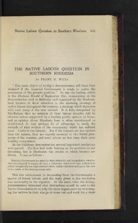 The Native Labour Question in Southern Rhodesia.