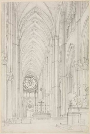 Innenansicht des Langhauses der Kathedrale von Reims nach Westen