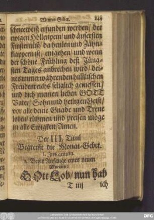 Der III. Titul Begreifft die Monat-Gebet.