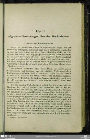 1. Kapitel. Allgemeine Bemerkungen über den Wechselstrom.