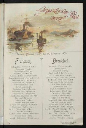 Frühstück auf der "Prinzess Irene"