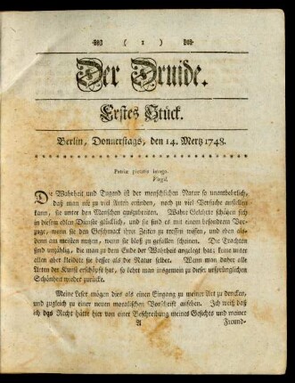 Erstes Stück. Berlin, Donnerstags, den 14. Mertz 1748