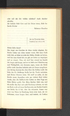 An die Tochter Anna Wandsbeck, den 5. Februar 1806