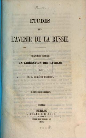 Etudes sur l'avenir de la Russie, 1. La Libération des Paysans